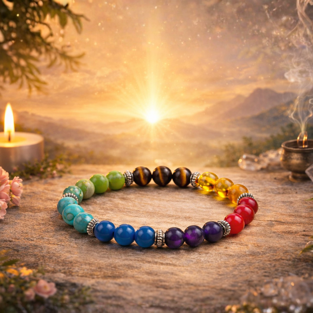 7 chakra healing bracelet with natural gemstones for chakra balancing and positive energy