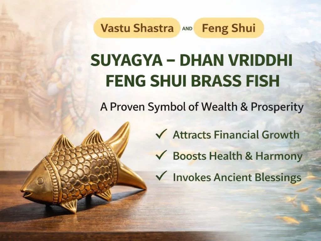 Suyagya Dhan Vriddhi Feng Shui Brass Fish Vastu Statue for Home Office