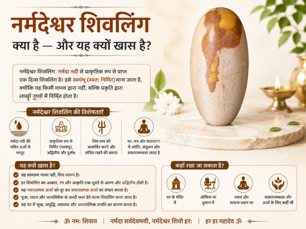 नर्मदेश्वर शिवलिंग के फायदे: असली पहचान, पूजा विधि और घर में कहाँ रखें