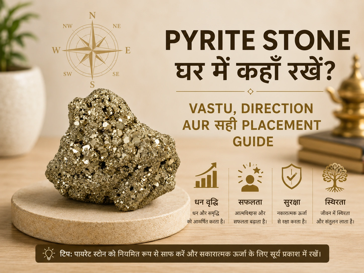 Pyrite Stone Ghar Mein Kahan Rakhe — Vastu, Direction aur Sahi Placement Guide