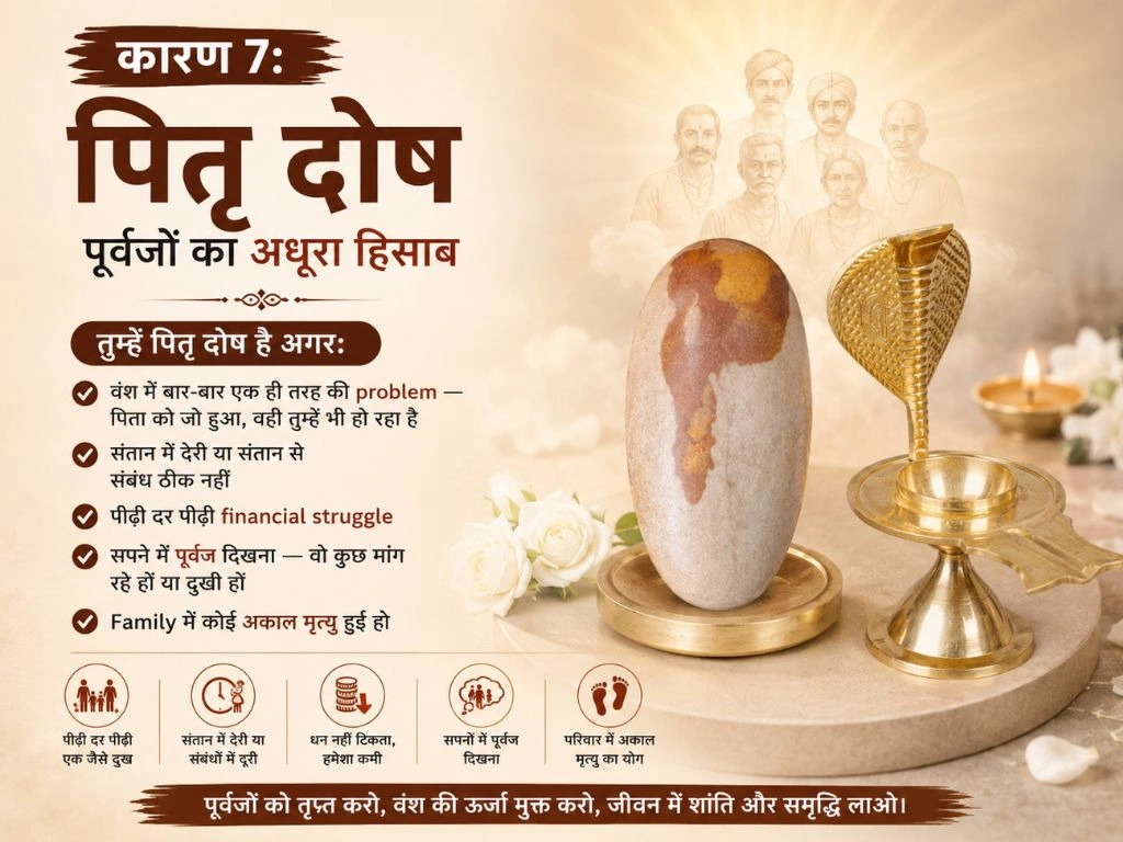 pitru dosh ke lakshan purvajon ka adhura hisaab narmadeshwar shivling upay — Suyagya