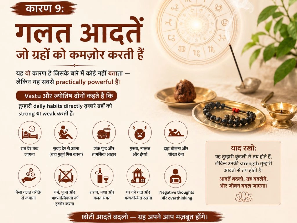 galat aadatein jo graho ko kamzor karti hain vastu jyotish daily habits — Suyagya