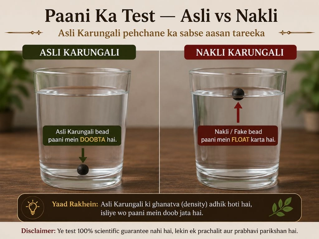 Asli karungali pehchaan paani ka test — original bead doobta hai nakli float karta hai | Suyagya