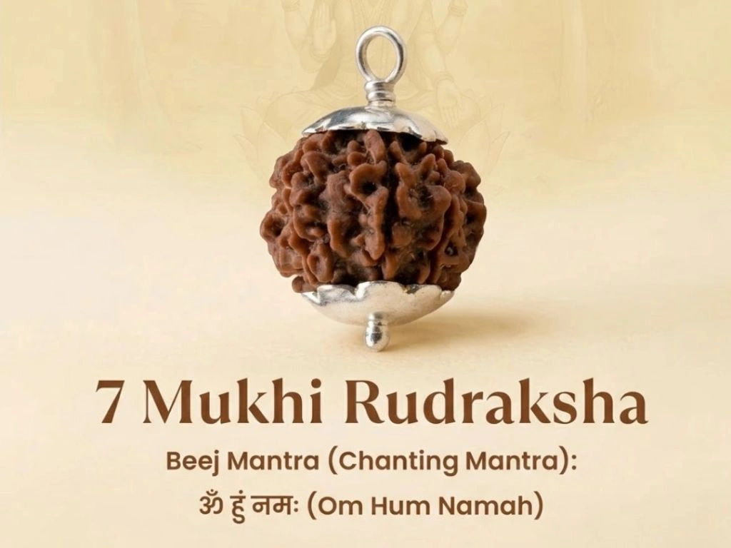 7 mukhi rudraksha beej mantra Om Hum Namah - silver cap Nepal bead for Shani dosh remedy