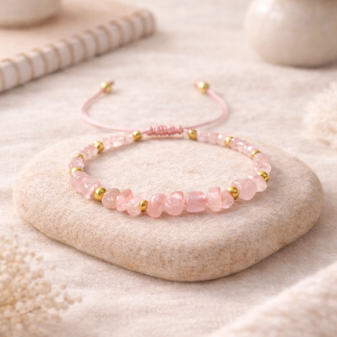 Natural Rose Quartz Uncut Stone Bracelet – Premium Quality
