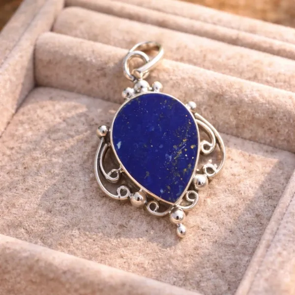 Lapis Lazuli Statement Pendant in 925 Sterling Silver - Bold Royal Blue Stone for Power and Confidence by Suyagya