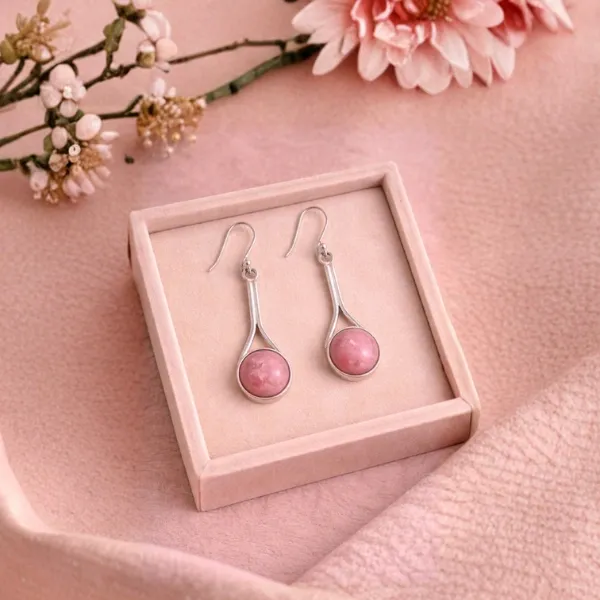 925 Sterling Silver Natural Rhodochrosite Dangle Earring | Red Stone Earring