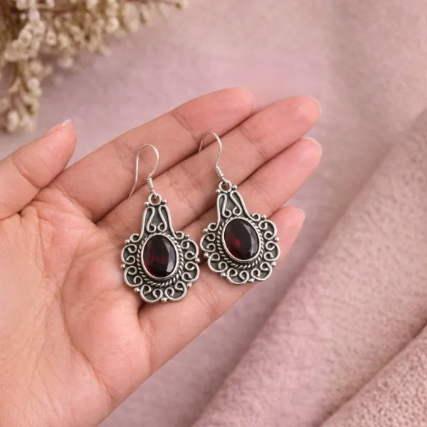 925 Sterling Silver Natural Garnet Gemstone Earrings – For Passion