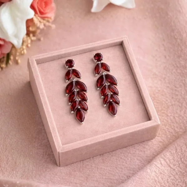 925 Sterling Silver Dangle Garnet Earrings – Graceful Movement