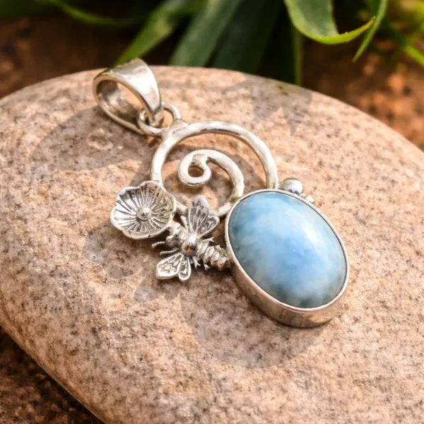 Bee Flower Larimar Pendant 925 Silver | Caribbean Sea Stone