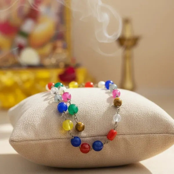 SUYAGYA Navrattan Mala Super Held in Hand Showing 9 Colorful Genuine Gemstones for Navgraha Planetary Balance