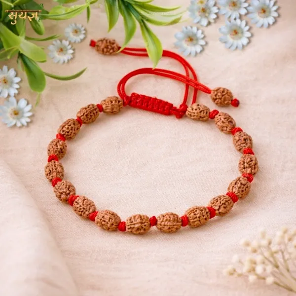 Original 2 Mukhi Rudraksha Bracelet with Red Thread - Super Quality Ardhanarishwar Bead by Suyagya