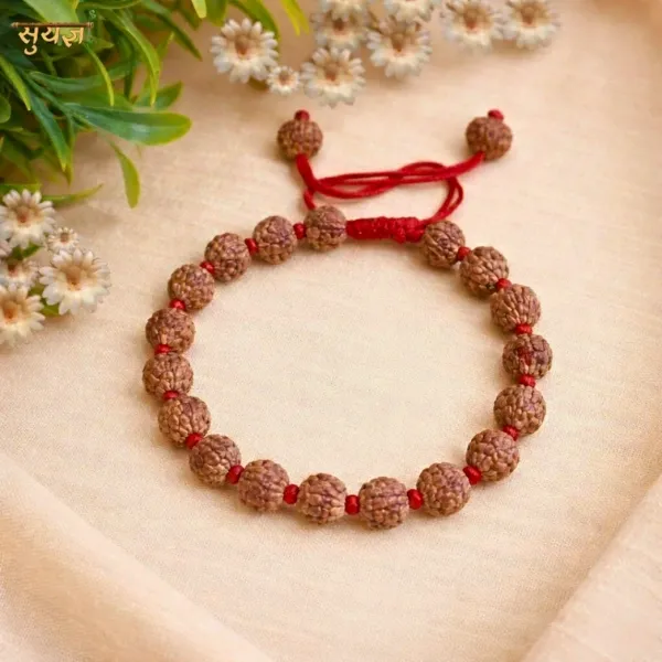 Original 9 Mukhi Rudraksha Bracelet with Red Thread - Super Quality Durga Bead by Suyagya