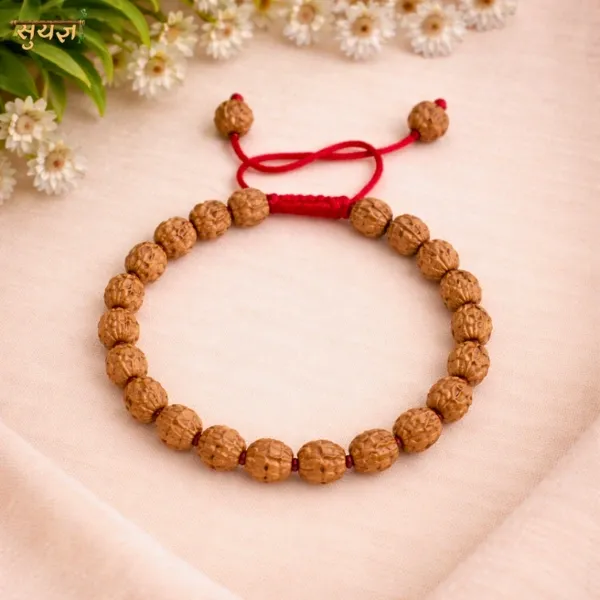 Original 7 Mukhi Rudraksha Bracelet with Red Thread - Super Quality Lakshmi Bead by Suyagya