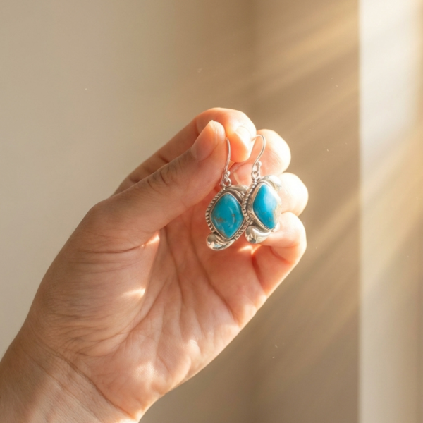 Natural Arizona Turquoise Earrings in 925 Sterling Silver for Women