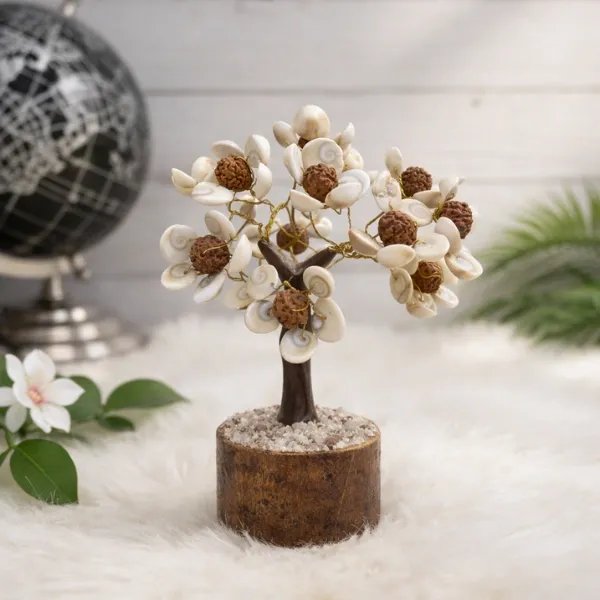 Gomti chakra rudraksha tree real 5 mukhi 6 inch wooden base — Suyagya India ₹399