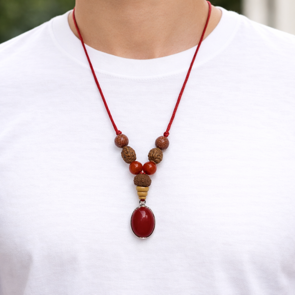Scorpio Vrishchik Rashi Pendant red jasper goldstone carnelian rudraksha — Suyagya India ₹699
