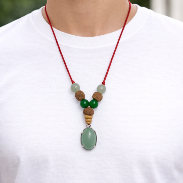 Gemini Mithun Rashi Pendant green aventurine rudraksha green jade — Suyagya India ₹699