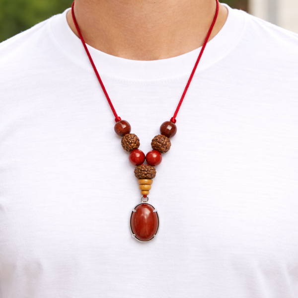 Aries Mesh Rashi Pendant red jasper rudraksha carnelian — Suyagya India ₹699