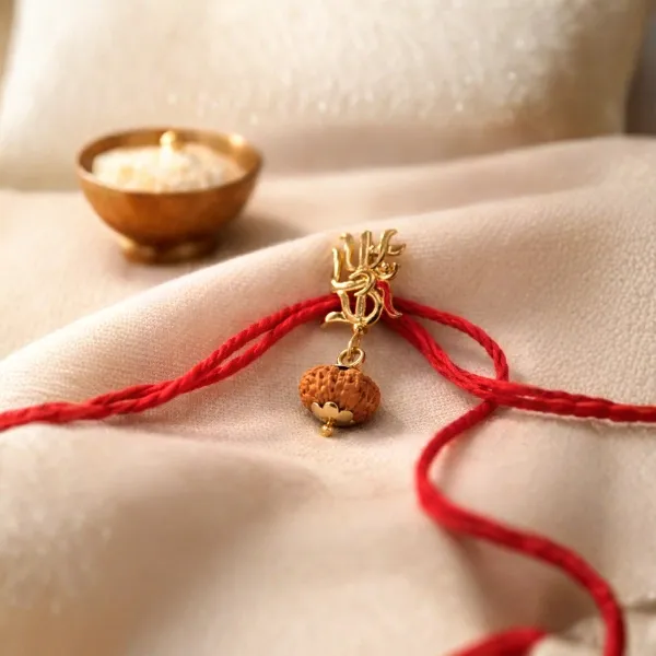 14 mukhi rudraksha super nepal certified deva mani OM pendant red thread — Suyagya India ₹3999