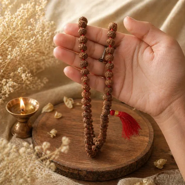 Original 8 Mukhi Rudraksha Jaap Mala 108+1 beads with red tassel from Nepal - Suyagya