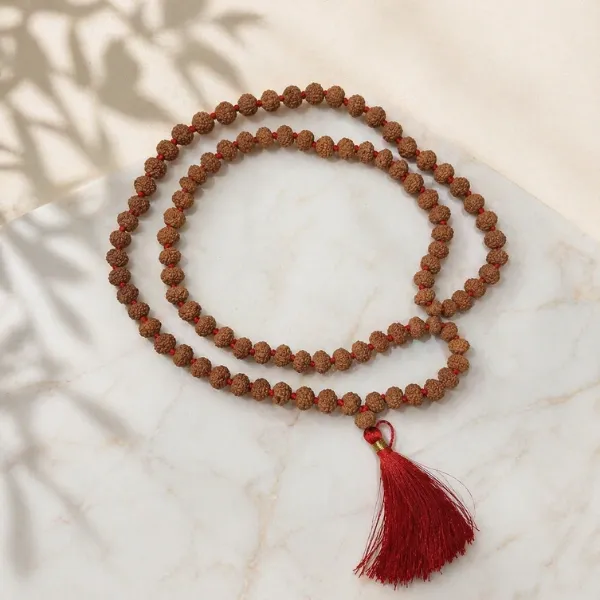 Original 9 Mukhi Rudraksha Jaap Mala 108+1 beads with red tassel from Nepal - Suyagya