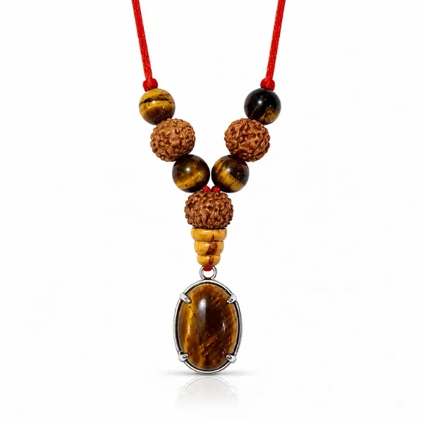Leo Singh Rashi Pendant tiger eye rudraksha Sun energy — Suyagya India ₹699