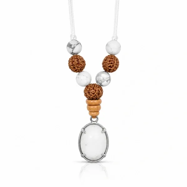 Cancer Kark Rashi Pendant howlite rudraksha white cord Moon energy — Suyagya India ₹699