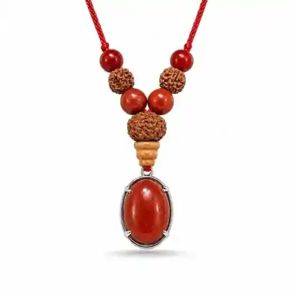 Scorpio Vrishchik Rashi Pendant red jasper goldstone carnelian rudraksha — Suyagya India ₹699