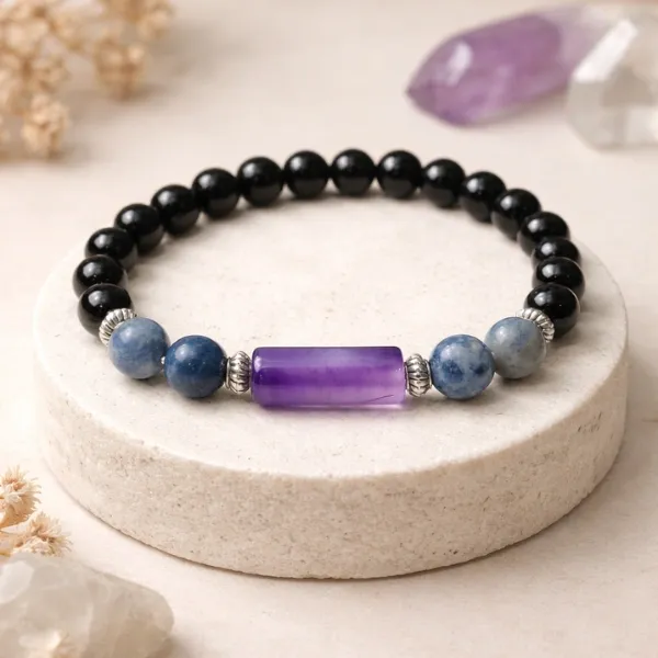 Aquarius (Kumbh) Rashi Bracelet — Black Amethyst and Lapis Lazuli for Protection and Clarity