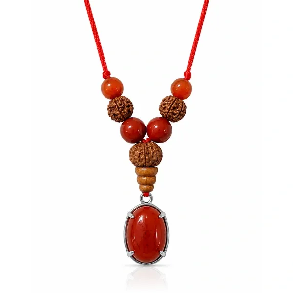 Aries Mesh Rashi Pendant red jasper rudraksha carnelian — Suyagya India ₹699