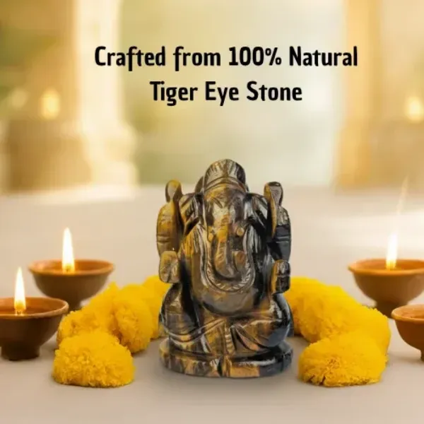 Tiger Eye Ganesh Murti – Natural Crystal Ganesha Idol for Courage