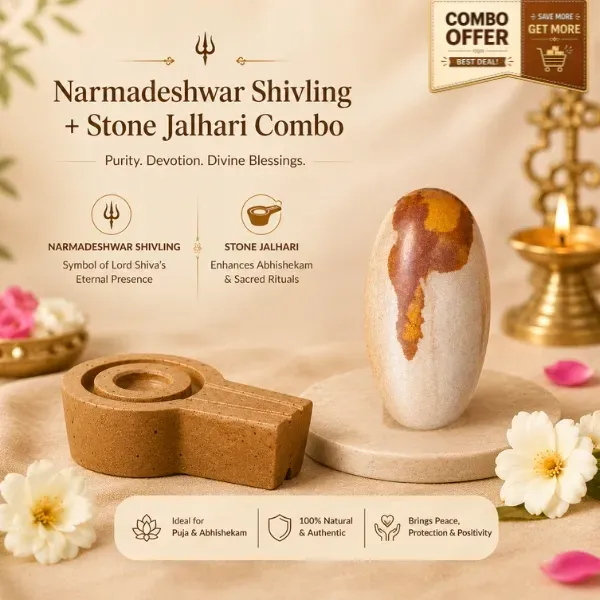 Original Narmadeshwar Shivling and natural Stone Jalhari combo – complete Shiv puja set by Suyagya