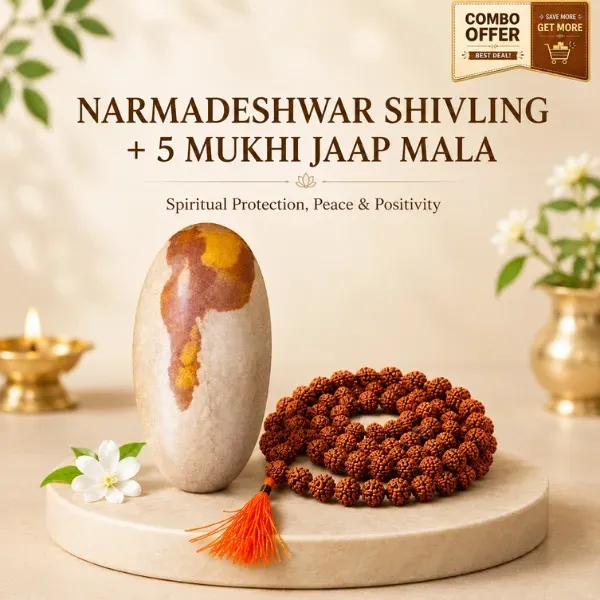 Narmadeshwar Shivling with 5 Mukhi Rudraksha Jap Mala Combo – Suyagya