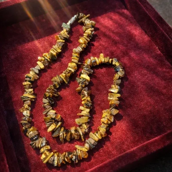 Tiger Stone Mala — Natural Chip Bead Necklace for Courage, Focus and Protection